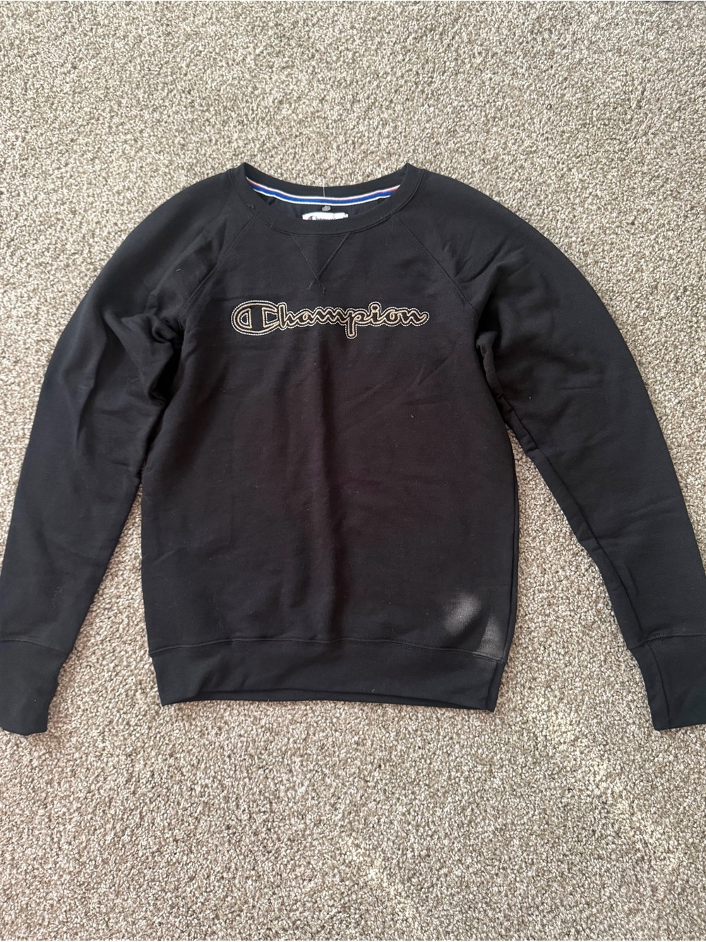 Champion Men’s Black Crewneck Sweatshirt with Gold Script Logo